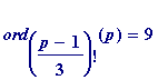 ord[((p-1)/3)!](p) = 9
